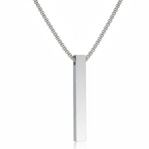 Silver Bar Pendant Necklace for Men