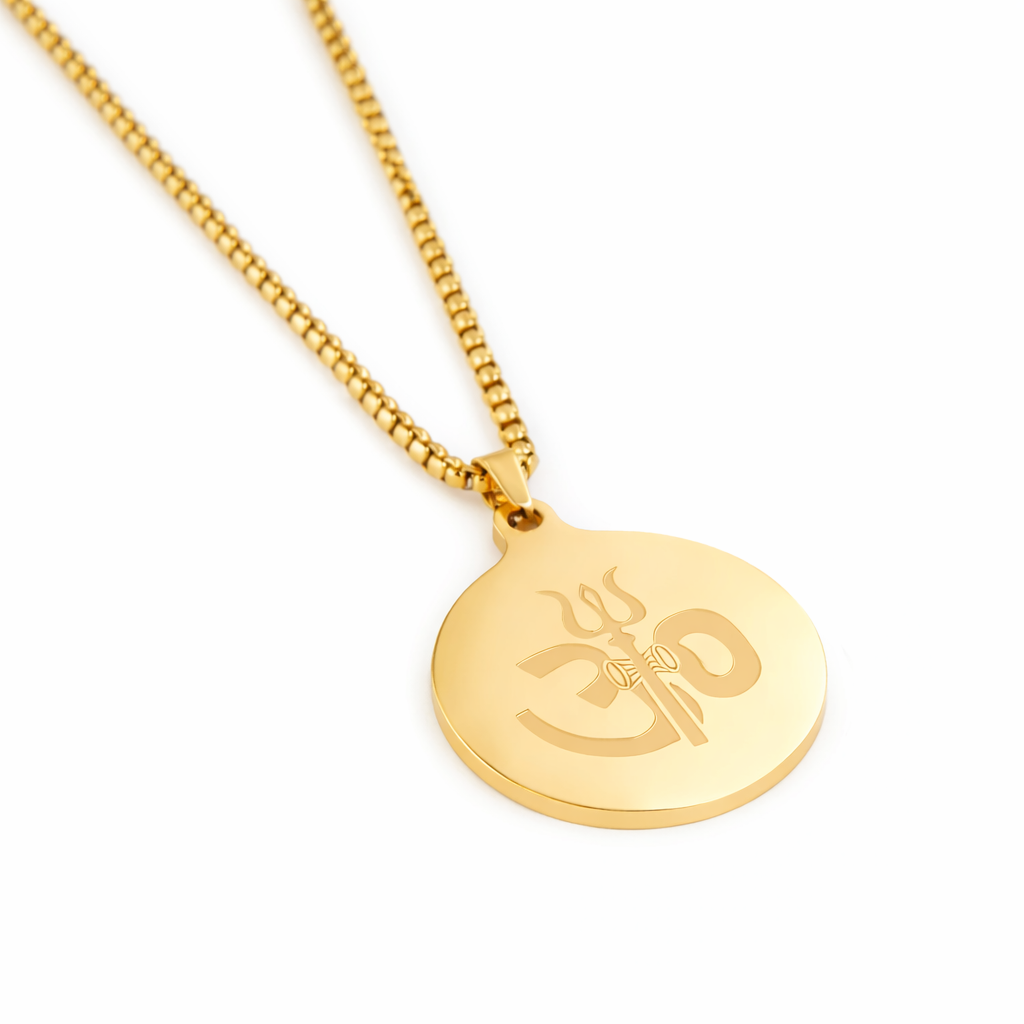 Om Trishul Gold Pendant Chain for Men Om Trishul Gold Pendant Chain for Men