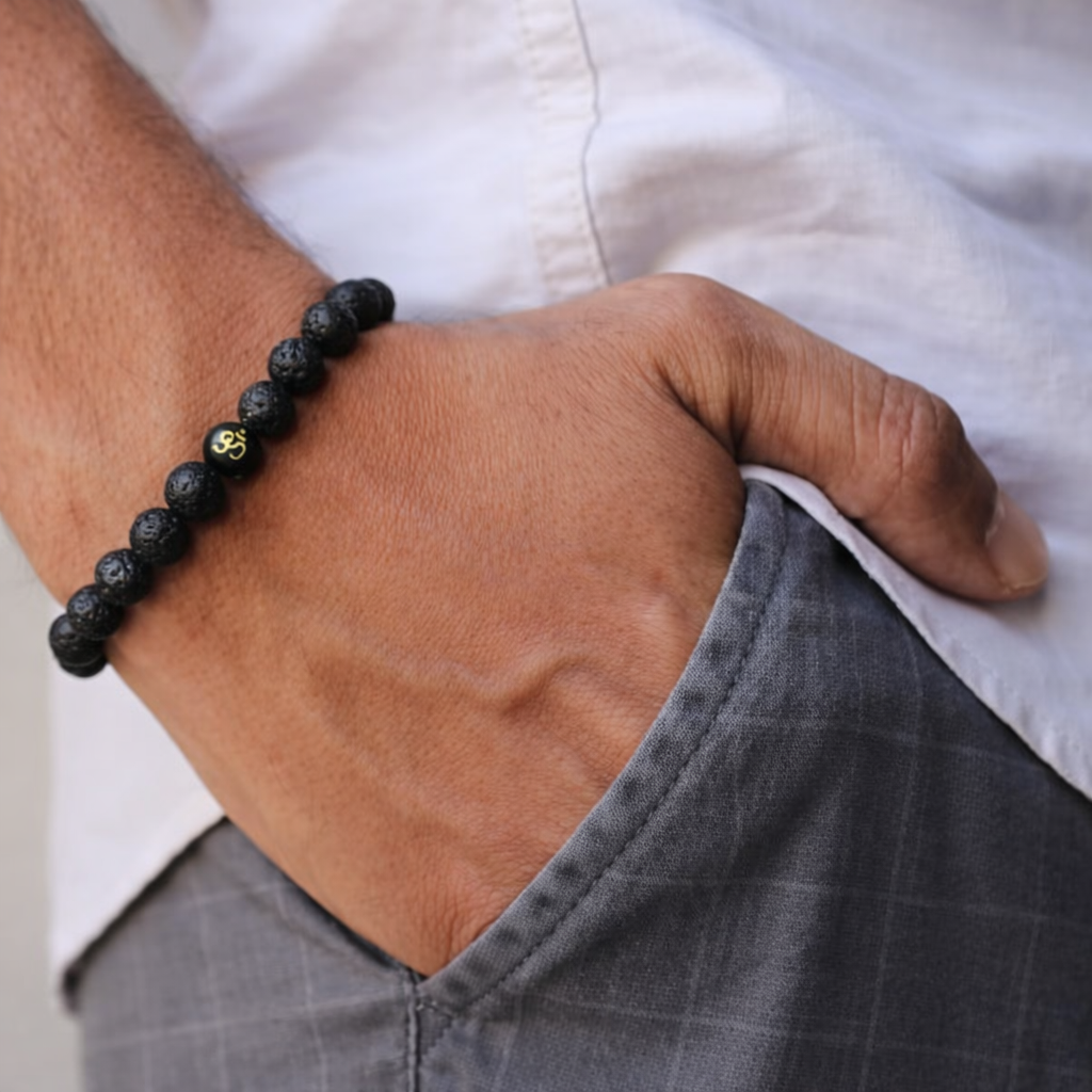 Om Symbol Lava Stone Bracelet for Men Om Symbol Lava Stone Bracelet for Men