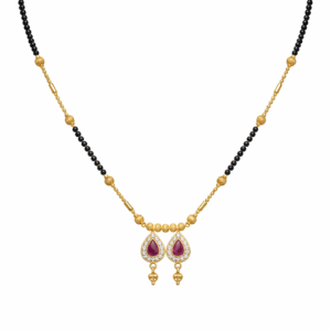 Elegant Gold-Plated Mangalsutra Necklace for Women with Ruby Teardrop Pendant | Black Beads Chain 21.5 Inch
