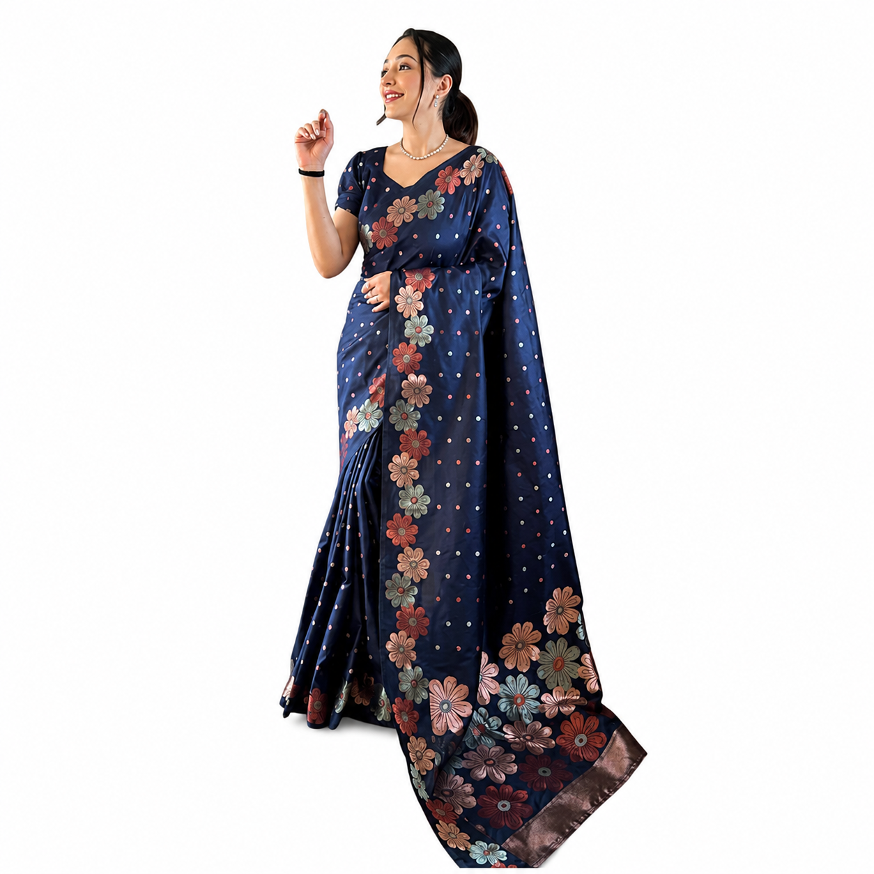 Navy Blue Lichi Silk Saree Navy Blue Lichi Silk Saree