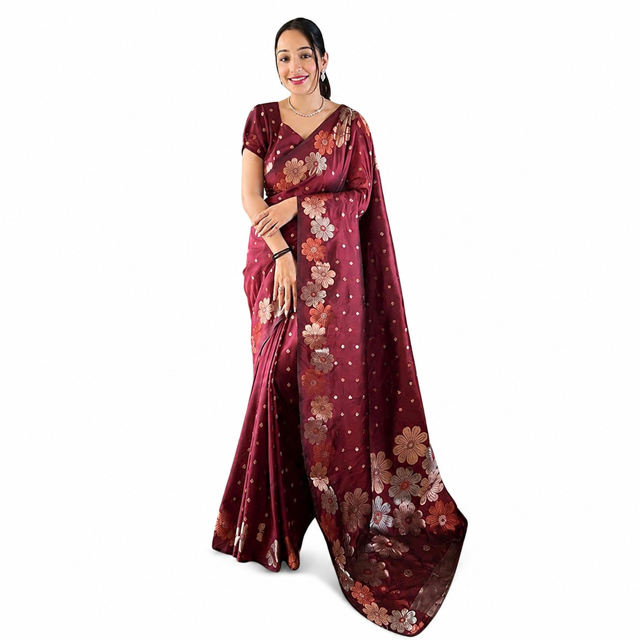 Maroon Lichi Silk Saree Maroon Lichi Silk Saree