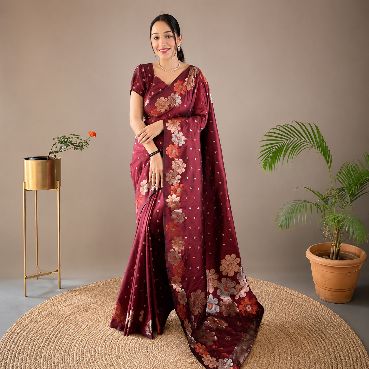 Maroon Lichi Silk Saree Maroon Lichi Silk Saree