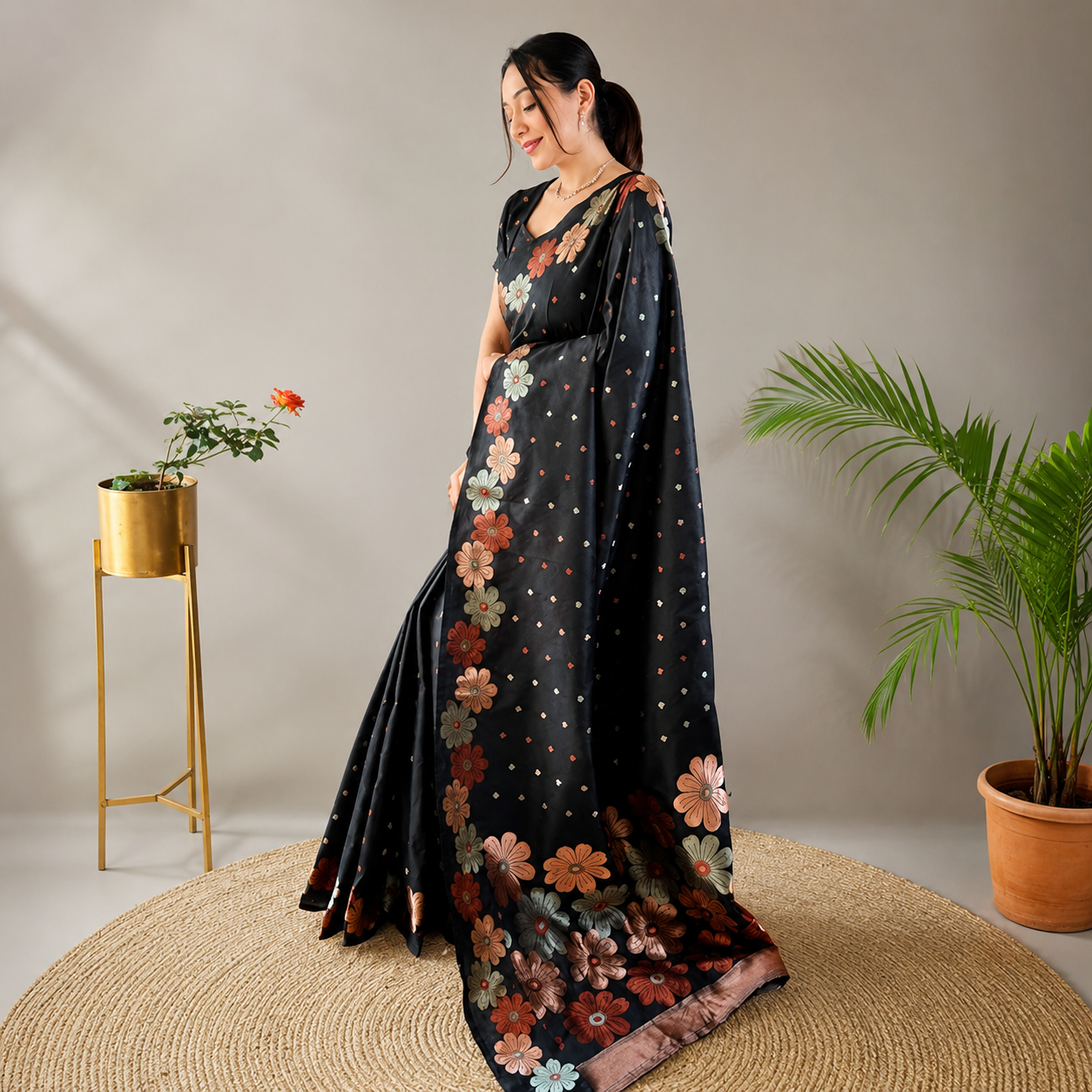 Black Soft Lichi Silk Saree Black Soft Lichi Silk Saree