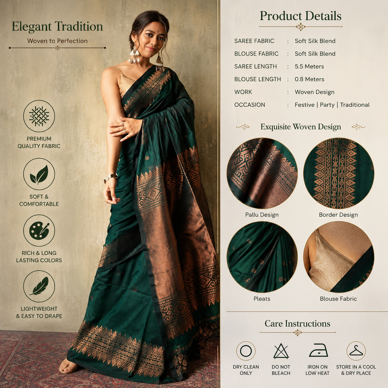 Green Soft Lichi Silk Saree Green Soft Lichi Silk Saree