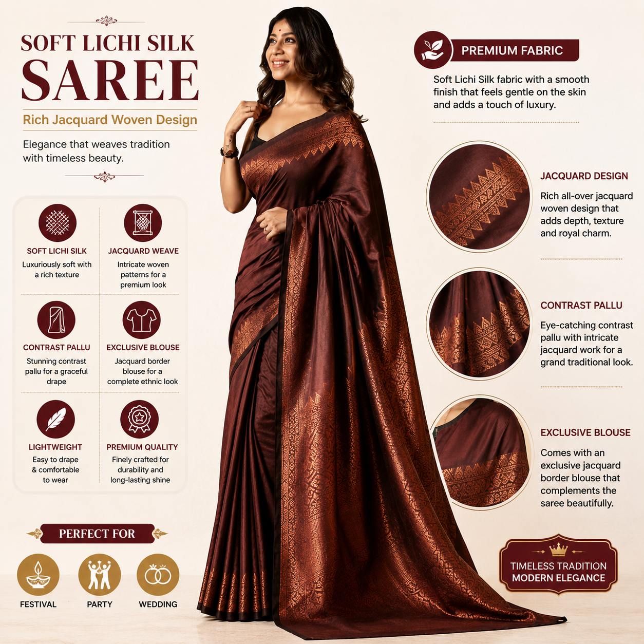 Maroon Soft Lichi Silk Saree Maroon Soft Lichi Silk Saree