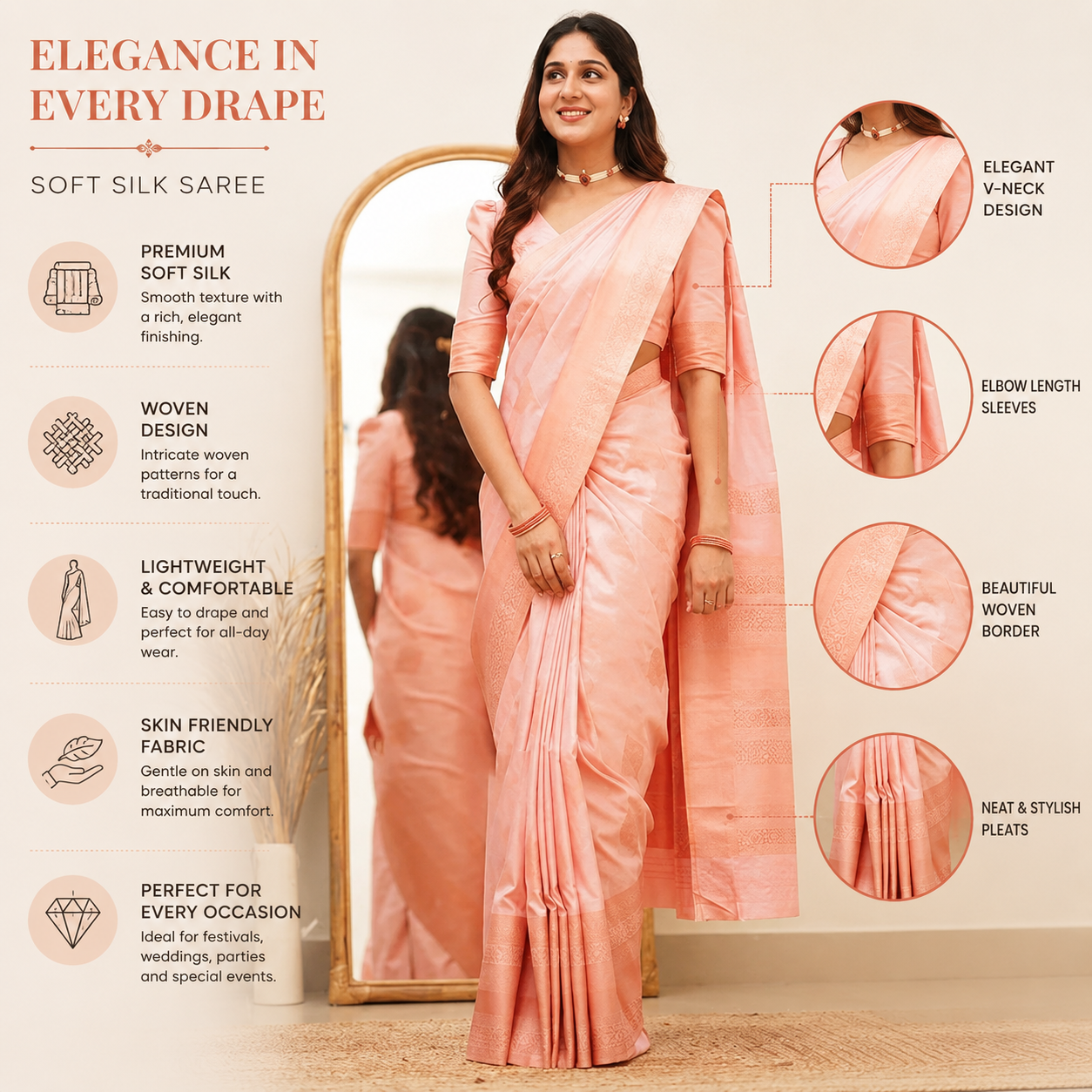 Pink Soft Silk Saree for Women Pink Soft Silk Saree for Women
