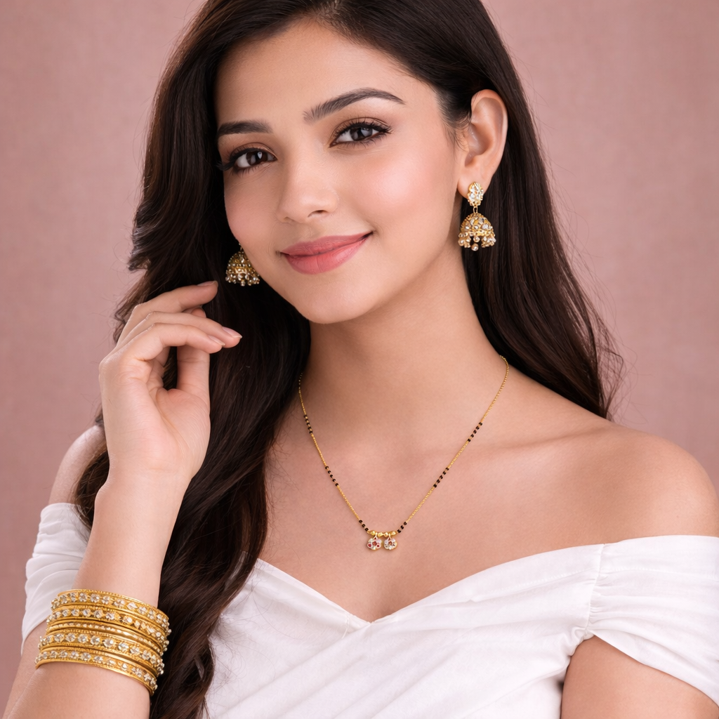 Elegant South Asian beauty in gold jewelry
