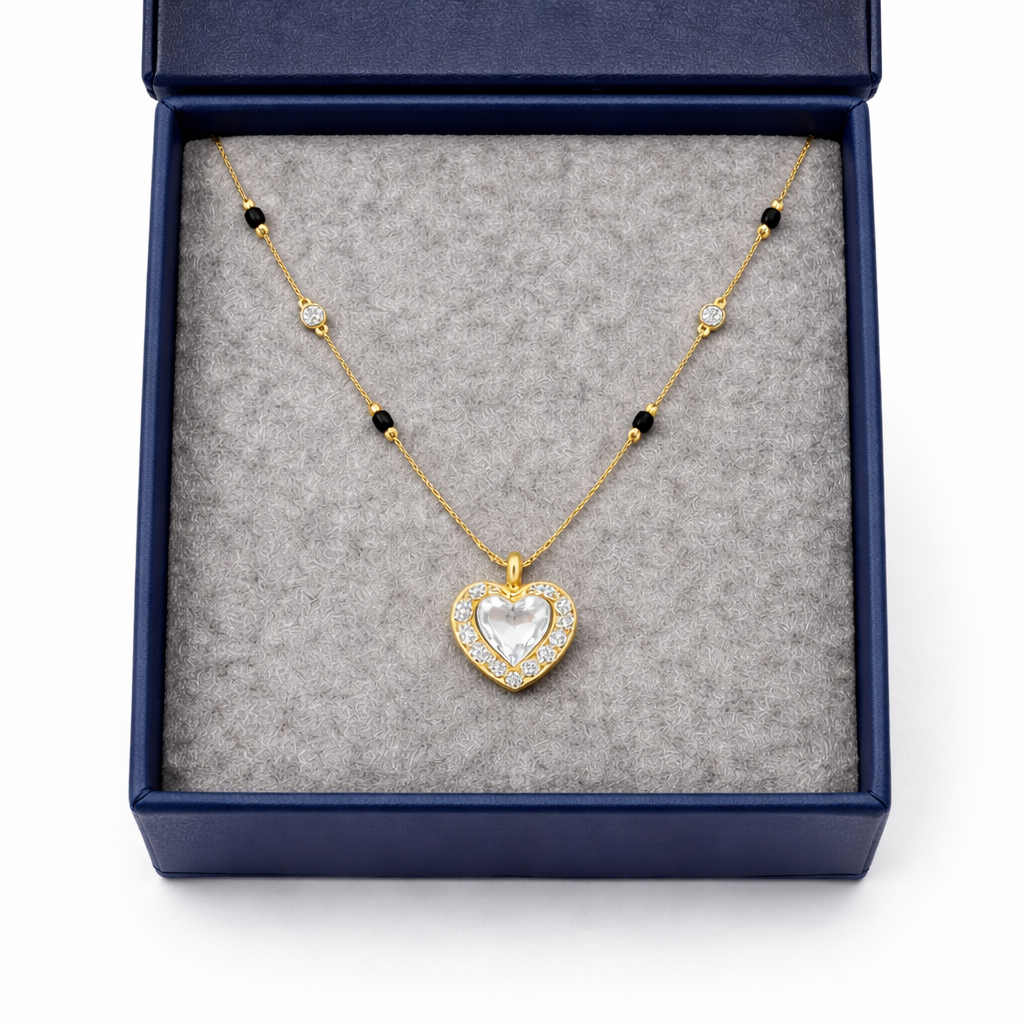 Elegant gold heart necklace in box