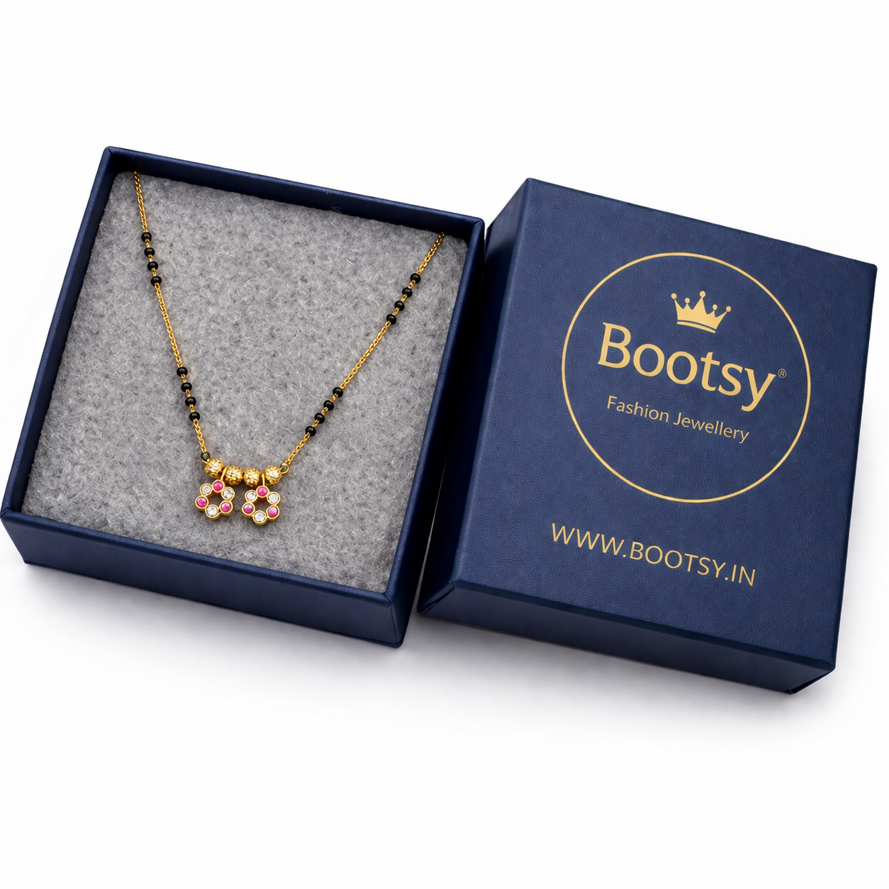 Elegant navy jewelry box with necklace