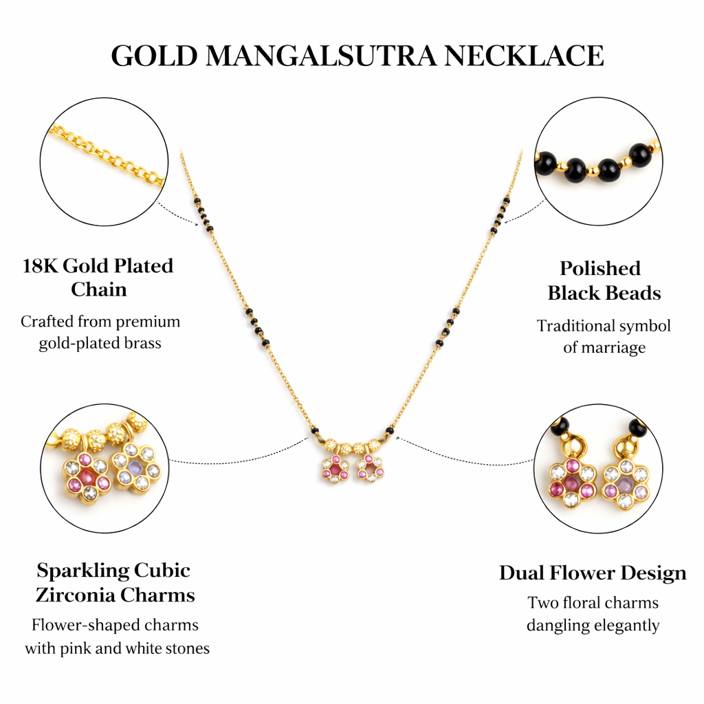 Gold mangalsutra necklace details showcased