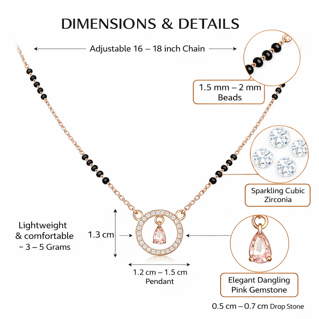 Rose gold mangalsutra necklace details